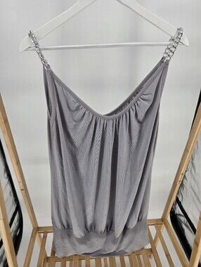 Chesky Grey Top with Metal Chain Straps Size 2X
